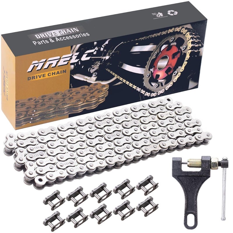 MRELC 420 Motorcycle Chain 132 Links fit for 50 70 90 110 125cc SSR TaoTao Coolster Apollo Baja 212cc Go Kart Mini Bike Powersports Parts Chinese ATV 4 Wheeler Quad Pit Dirt Bike with Chain Breaker - Image 1